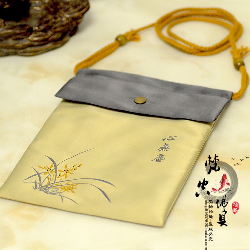 Chinese style brocade messenger bag Chinese style shoulder bag retro style fabric lotus lady bag green grey