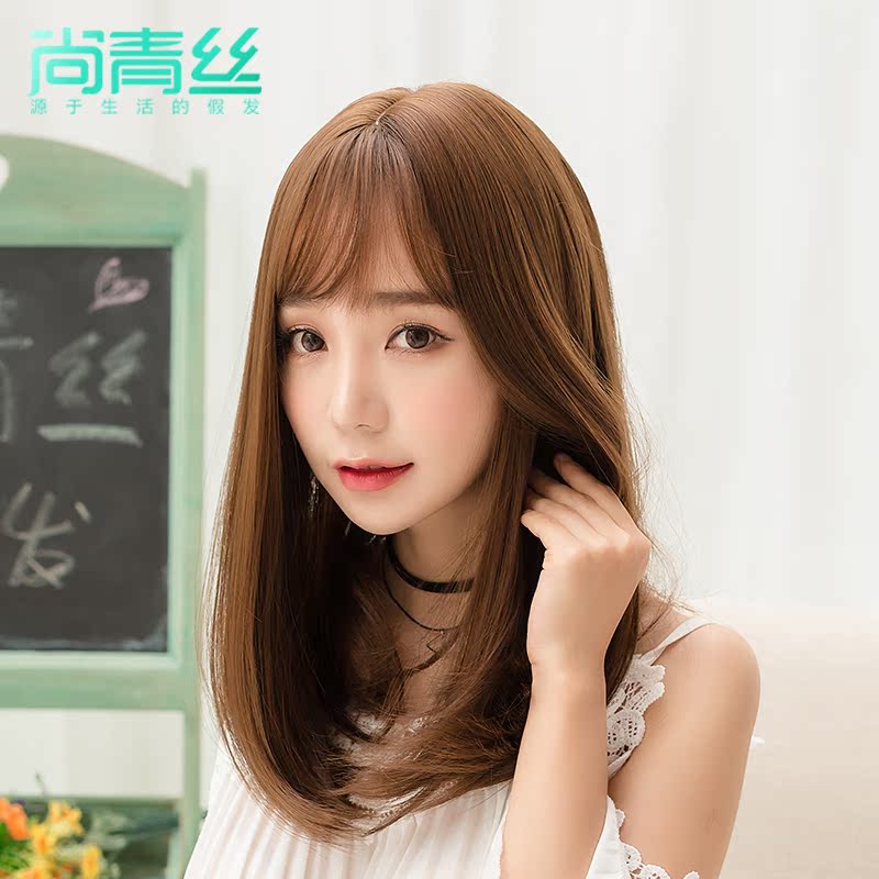 尚青丝女假发 长直发空气刘海长发 整顶假发自然仿真大头皮假发