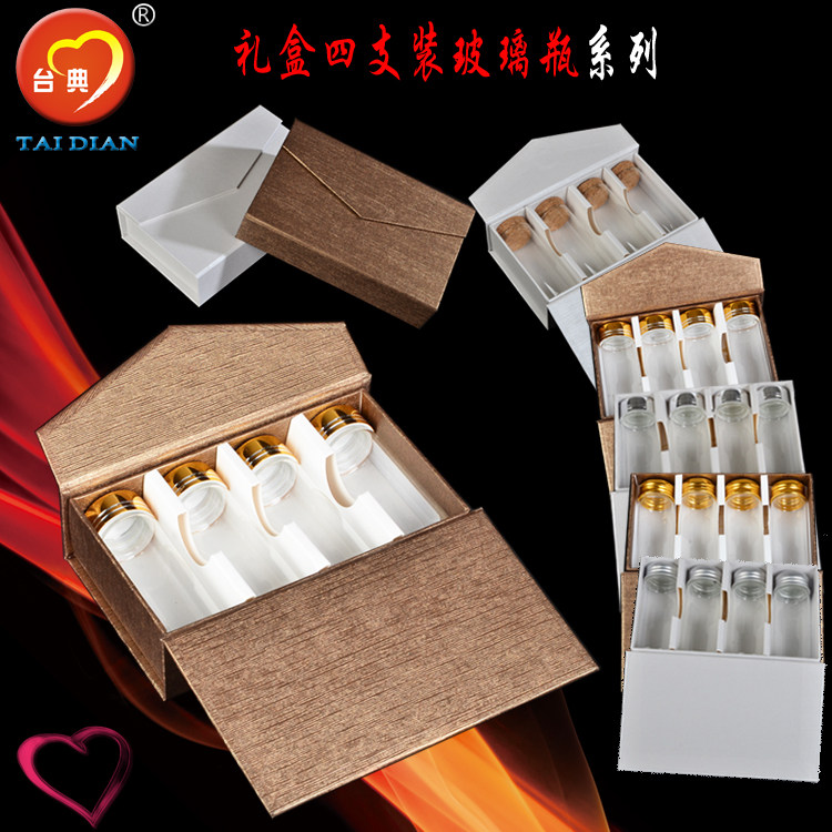 Gold and silver lid aluminum lid glass bottle gift box set Transparent wooden stopper wishing bottle with gift box Candy food packaging box