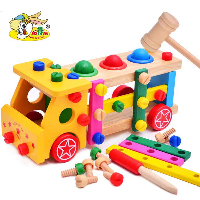 Children's multifunction Puzzle Nut Car Dismantling Toy Enlightenment Teaching Aids Piling Up Billiard car Knocks cart Knocks 1-3 years old