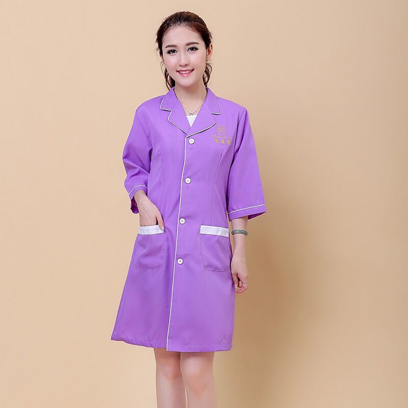 Beauty Workwear Mary Bright Purple New Middle Sleeve Beautician Trappings Long style beauty salon overalls-Taobao