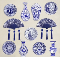 Blue and white porcelain folding fan Chinese style handmade hanging decoration air hanging kindergarten classroom corridor environment layout