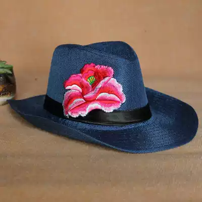 Cloud decoration totem original design women's hat national style hat embroidered hat peony flower personality cowboy hat sun hat
