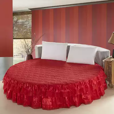 Holy bed court round bed custom clip plus cotton quilted round bed skirt bed cover Four-piece bed set big red