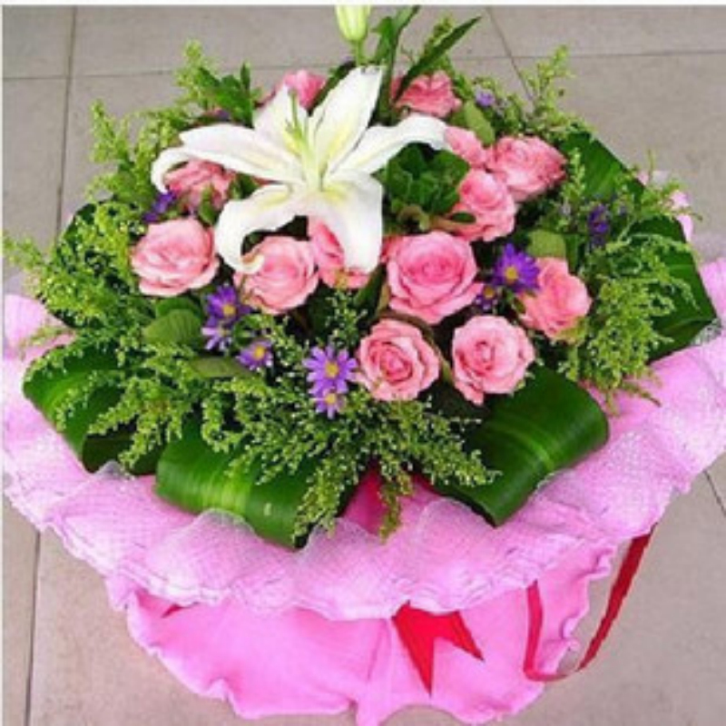 教师节粉玫瑰百合启东情人节预定生日同城鲜花速递海门东台个旧市