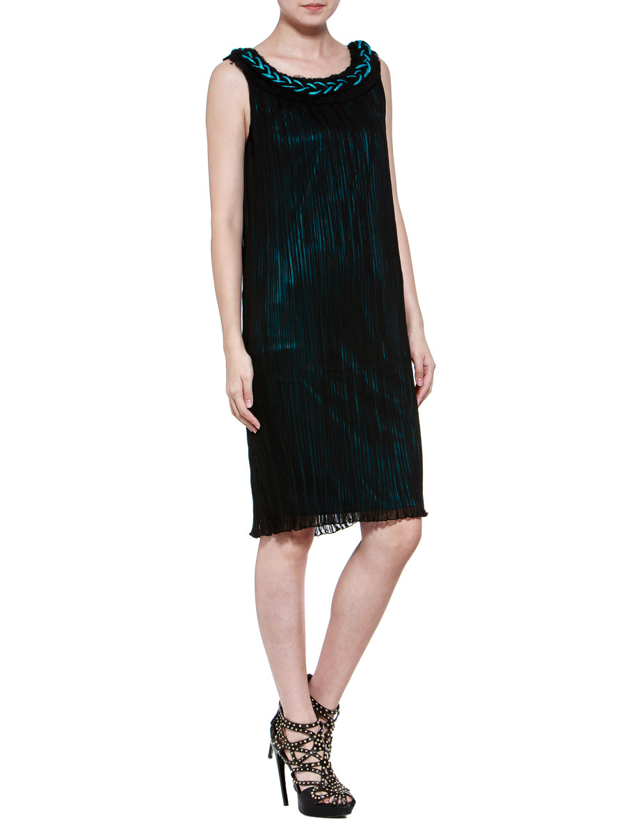 THEOPHILE 黑色网纱拼接层次无袖连衣裙