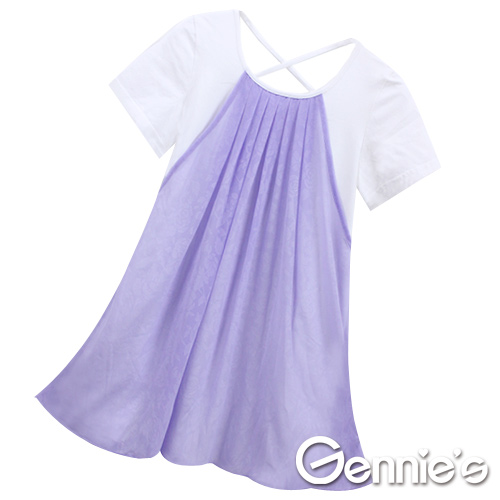 [Gennie’s奇妮]玫瑰紫拼接甜心春夏孕妇上衣(G3175)