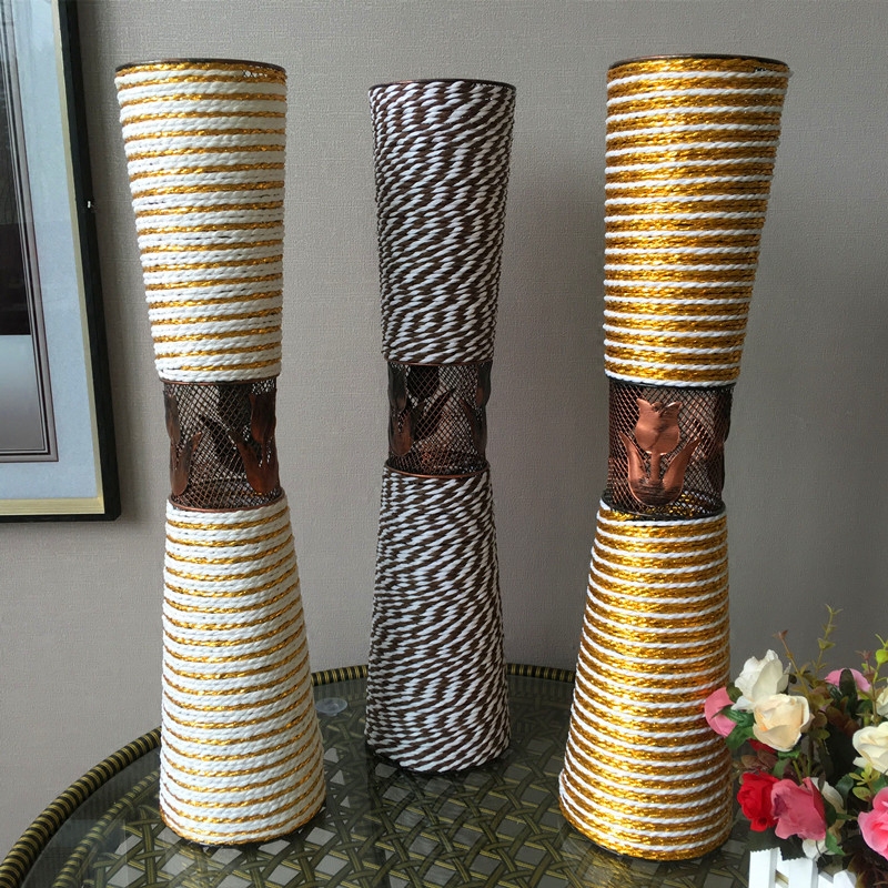 Rattan wrought iron floor vase thin waist large flower basket 55cm high European decoration living room floor flower arrangement flower arrangement