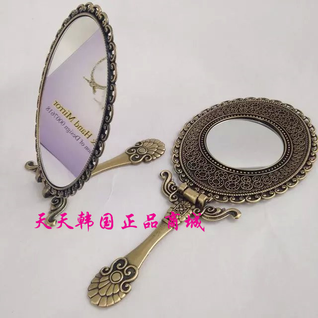 South Korean large size retro folded double-sided rose handle bronze mirror hand mirror handle portable mirror cosmetic mirror-Taobao