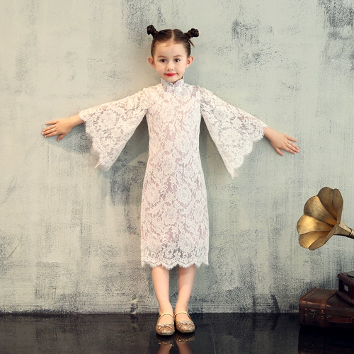 Лонгслив, детское ципао, белое ретро платье, летний костюм, китайский стиль
