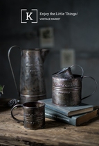 New store special offer American retro old English printing wrought iron flower barrel handle fleshy flower arrangement Dried flower vase