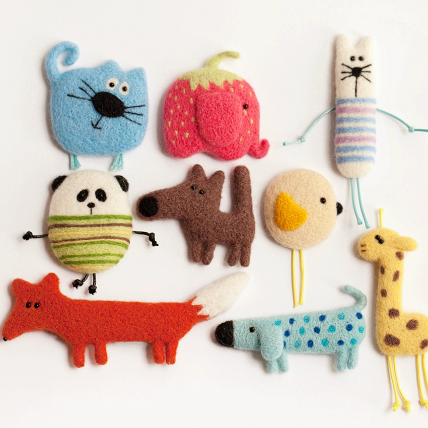 Vòng tròn gỗ len cảm thấy poking nhạc chất liệu kit fox panda puppy hươu cao cổ con chim trâm pin DIY handmade - Trâm cài