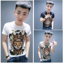 Spirit guy round neck short sleeve mens T-shirt summer new Joker ice elastic social people printed slim T-shirt