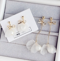 Forest petal pearl pendant earrings long drop earrings temperament Korean simple and wild shell ins girl earrings