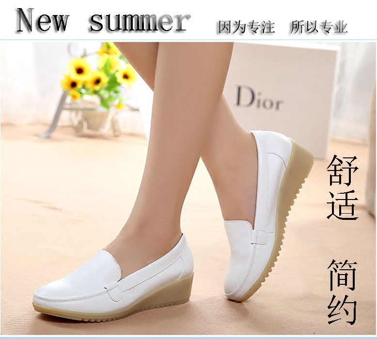 Nurse Shoes White Bull Gluten Bottom Women's All Season Style Casual Leather Shoes Pharmacy Beauty Salon Beauty Shop hospital Working shoes Slope heel