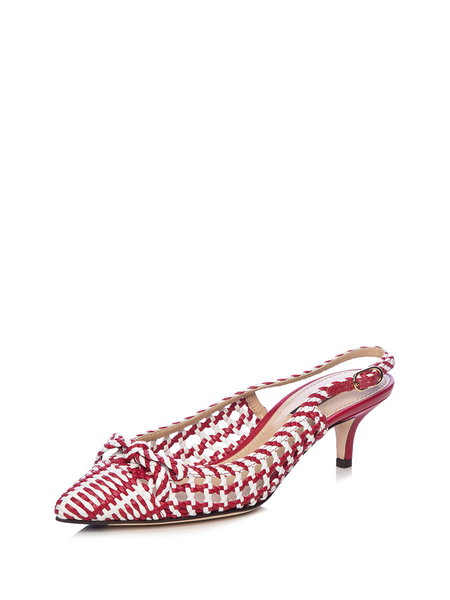 Dolce&Gabbana 红白拼色编织蝴蝶结装饰低跟鞋