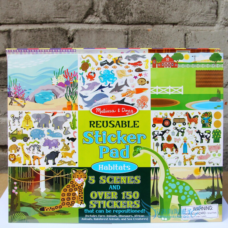 American Melissa Doug children sticker book creative collage plastic static can be repeatedly glued with refrigerator sticker-Taobao