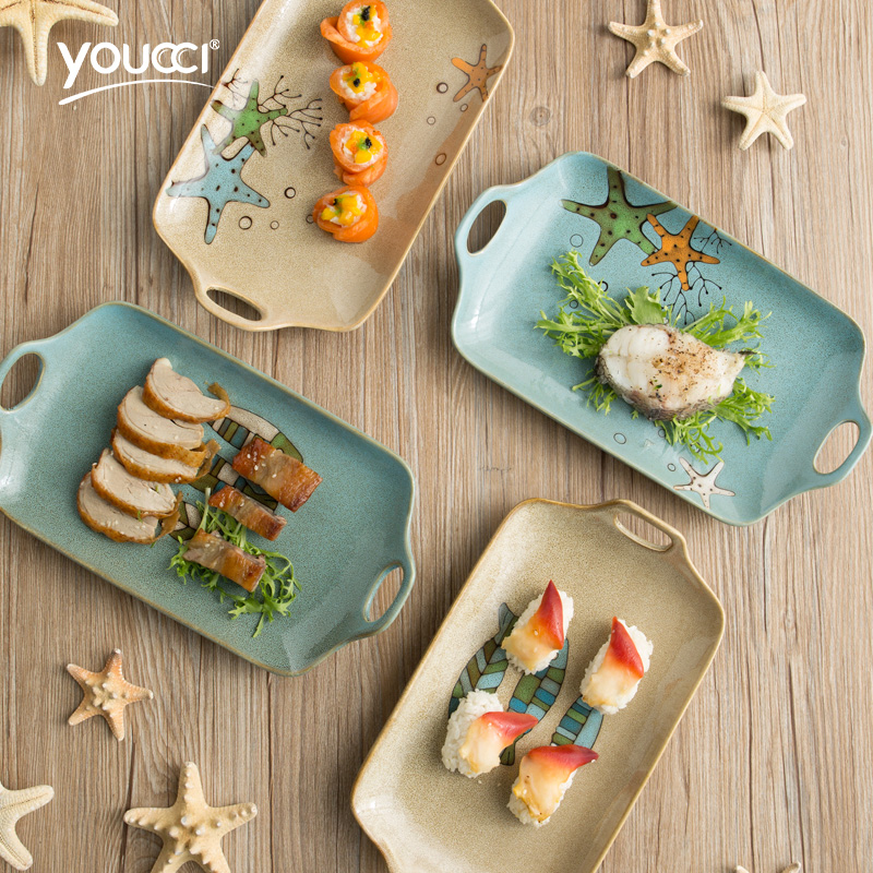 Youcci porcelain leisurely creative fish grain ceramic plate ear plate rectangular household dish plate of fruit salad plate