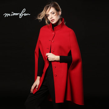 M/RRORFUN ເຄື່ອງນຸ່ງລະດູຫນາວໃຫມ່ stand collar cape mid-length double-sided woolen coat cashmere coat