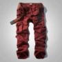 Quần yếm nam quần dài ống rộng thẳng quần rộng túi quần nhiều màu rượu vang đỏ quần ngoài trời giản dị cỡ lớn quần short kaki nam