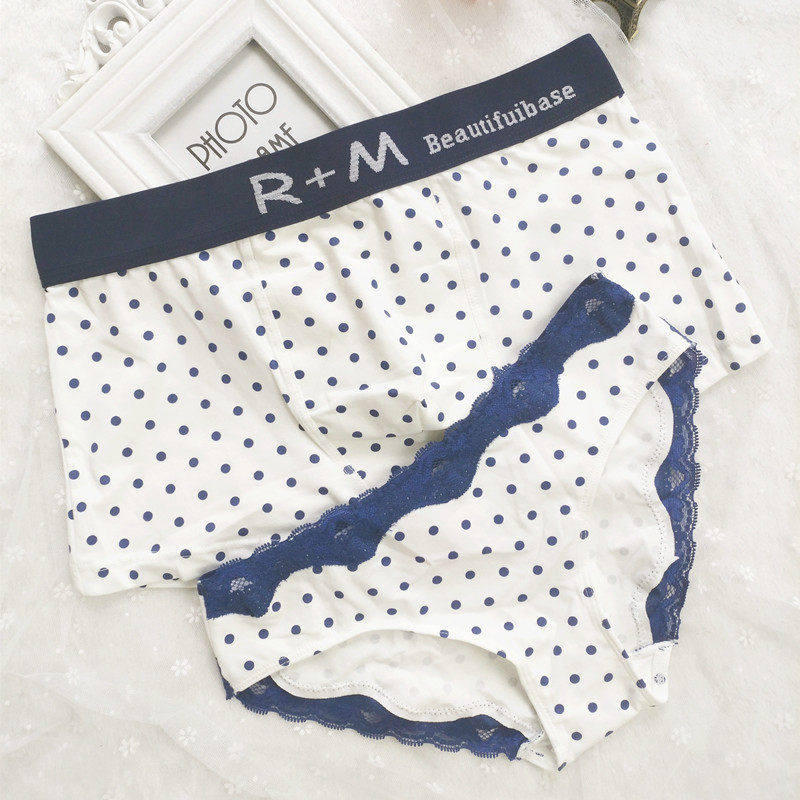 Two Dress Sexy Seductive Wave Dot Little Fresh Couple's Underwear Pure Cotton Men's Flat Corner Women's Triangle Low Waist
