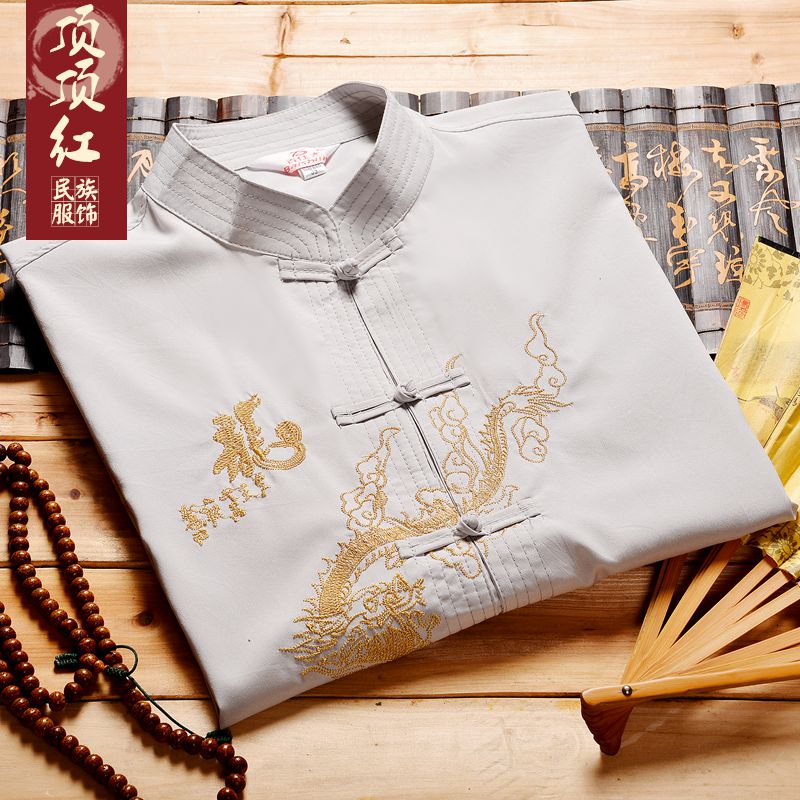 Summer Men Tang Small Small Snap Smooth Silk Middle Size Chinese Summer Half-sleeved Shirt Grandpa Men