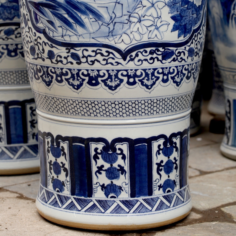 Hand - made blooming flowers large blue and white porcelain vase of jingdezhen ceramics home sitting room of large hotel furnishing articles