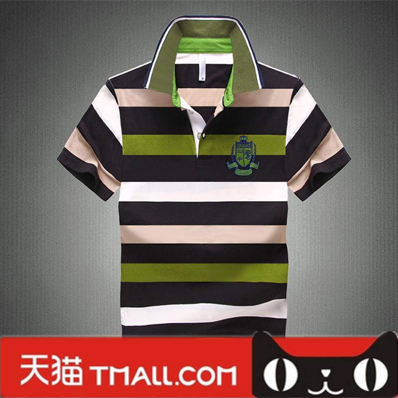 2016夏季短袖T恤男翻领polo衫潮青年修身韩版彩色条纹纯棉男生t血