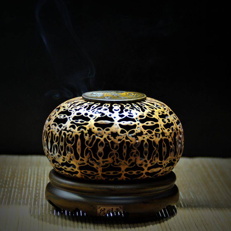 修明堂 手工拼接核桃盘香炉熏香炉 沉香檀香盘香炉 香薰炉送香夹