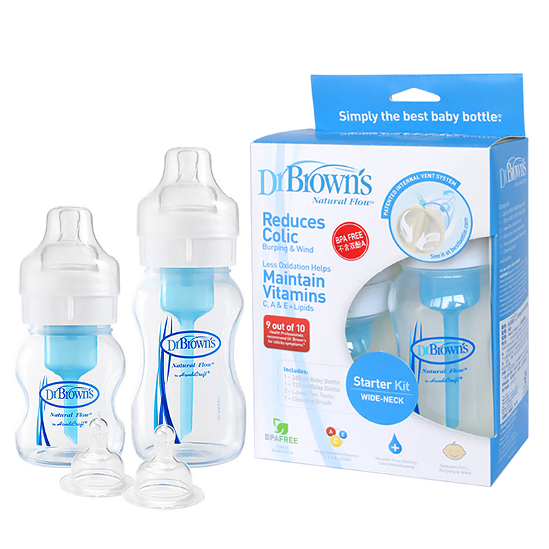 儿童礼物幼儿水杯带吸管防漏水瓶布朗博士初生婴儿PP宽口套装奶瓶