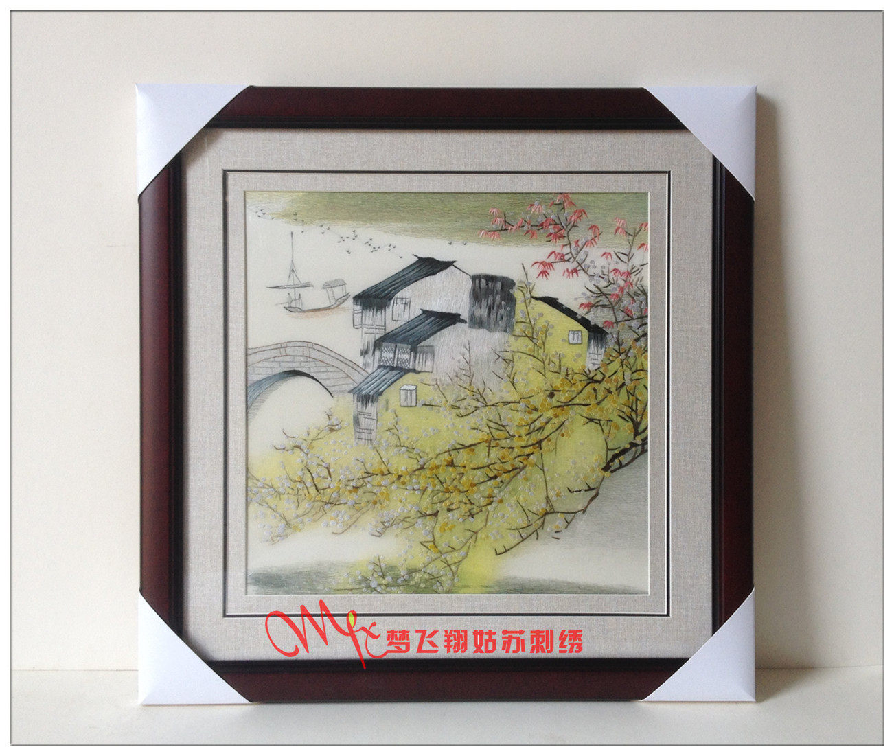 Mengfeixiang handmade boutique embroidery Suzhou embroidery finished product living room hanging painting landscape four seasons Jiangnan Suzhou embroidery winter landscape embroidery painting
