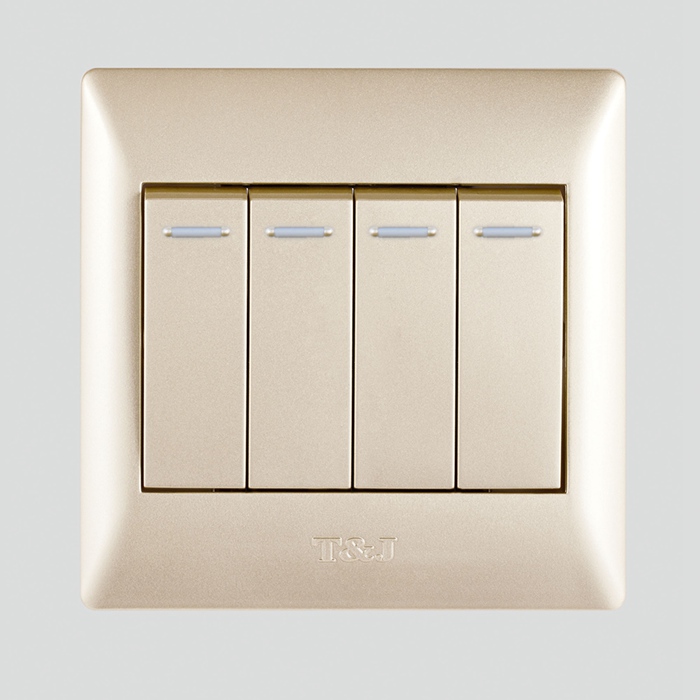 Sky-based switch socket panel Yueting series 86 four-open single control large board switch champagne gold