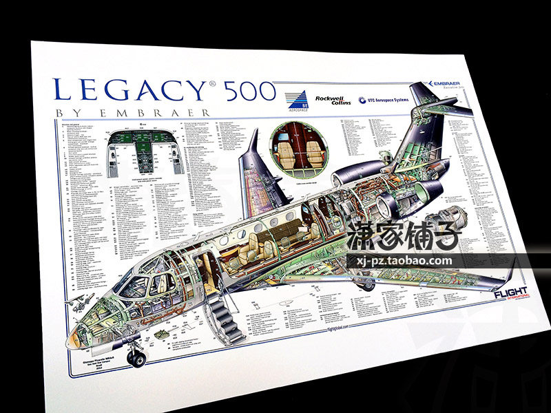 Legacy Aircraft Poster Legacy 500 Embraer Business Jet Cutaway View Private Jet Introduction