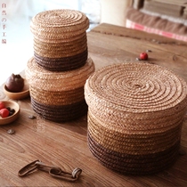 Special Qing -- original material wheat straw containing basket handmade woven with cover basket Desktop sundries round containing basket