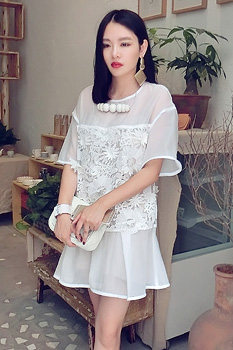 (LAMBO@exclusive) 3D stereo lace Flower Dress Two sets (send hanging belt)