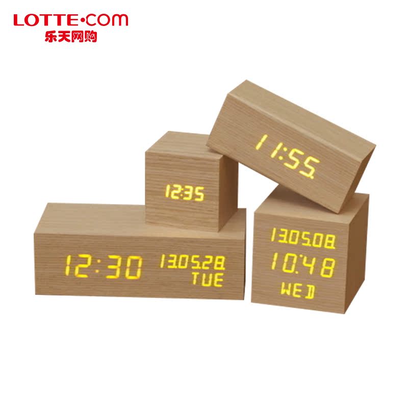 乐天网购Mooas环保LED闹钟离子木时钟时钟静音矩形居家摆件