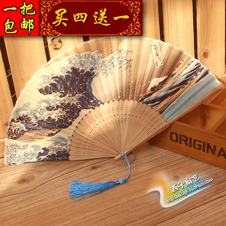 True silk Japanese fan Fuyue's Three-sixteen View Wave Fan's Floating Painting and Fans Japan and Wind Fan