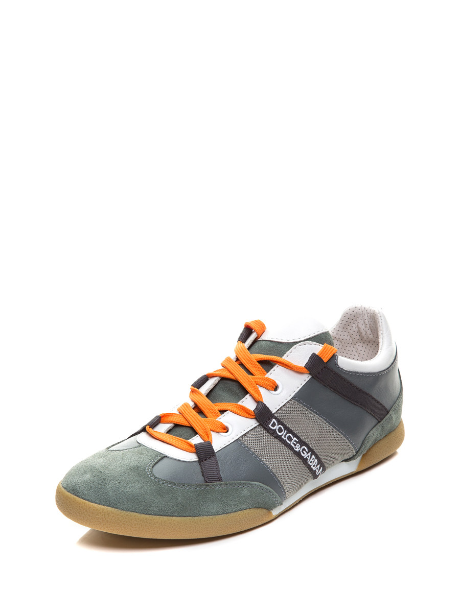 Dolce&Gabbana 灰绿色几何线拼系带休闲鞋