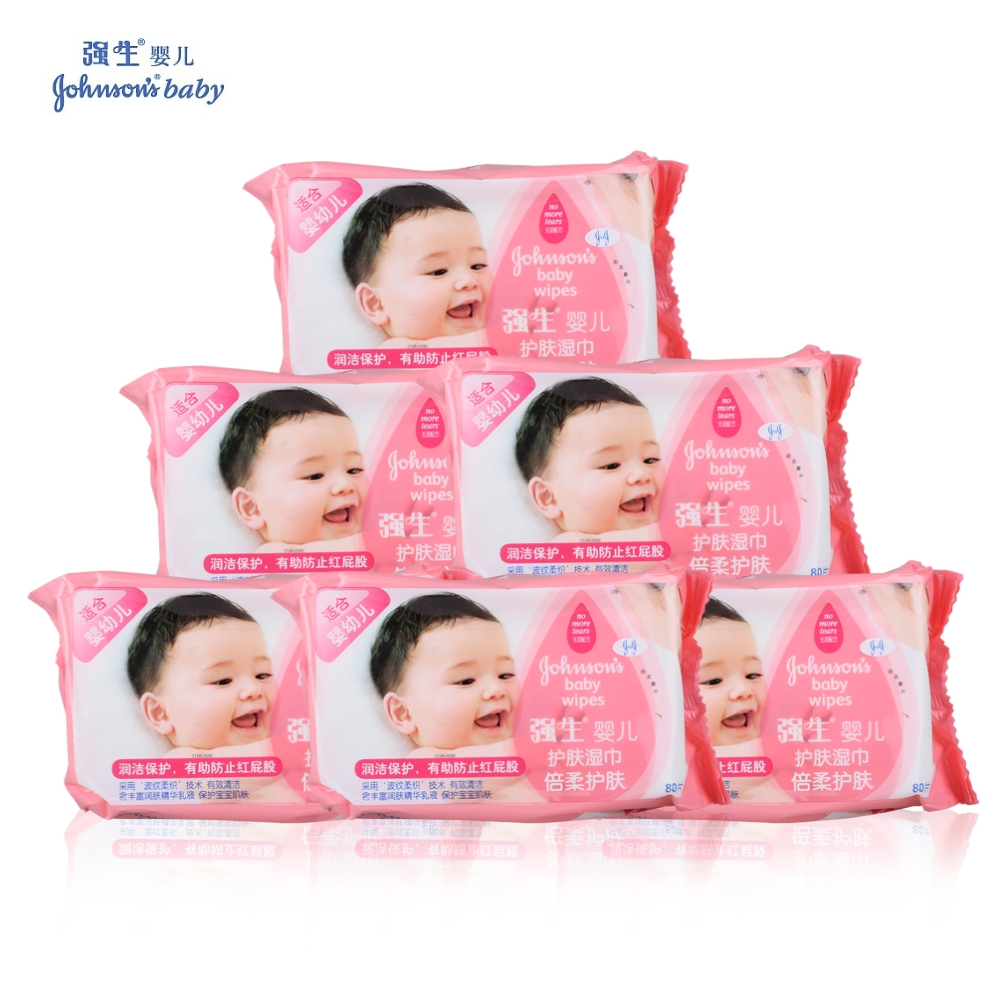 强生婴儿湿巾倍柔护肤湿巾80片*6连包 补充装/宝宝新生儿湿纸巾