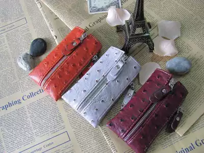 Factory direct sale key bag female storage bag card bag coin wallet multifunctional car key case zipper ostrich pattern