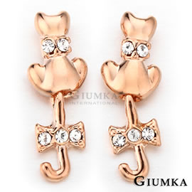 台湾官网直邮进口【GIUMKA】白K饰－蝴蝶结小猫垂坠耳针式耳环 玫
