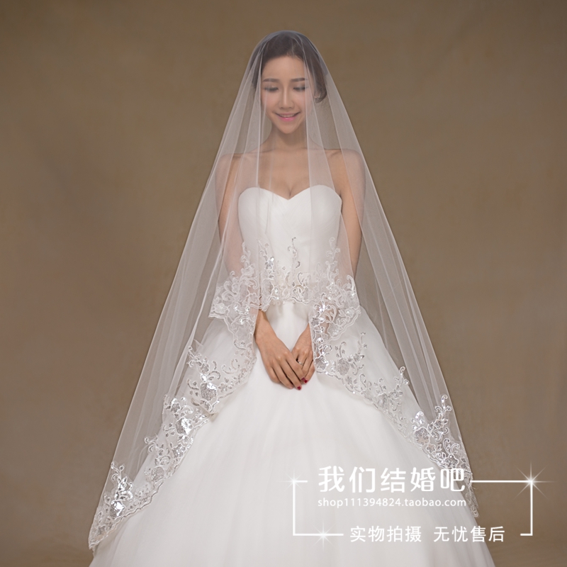 Oversized lace embroidered lace sequined 2015 new super-grown tuxedo bride head yarn wedding dress accessories