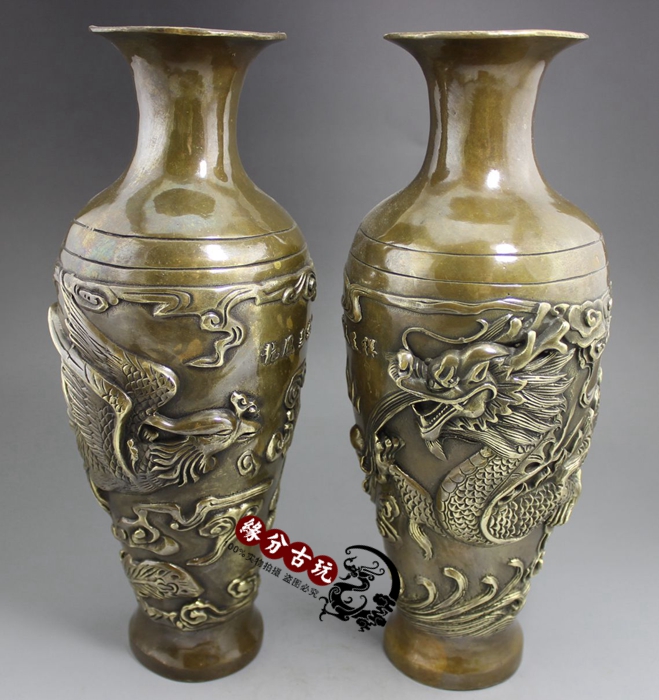 Pure brass vase Dragon and phoenix vase Large copper vase Wedding gift Wedding vase Pure copper antique vase