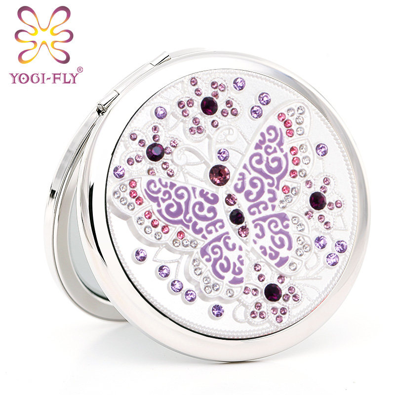 Carry-on makeup mirror Yagfei oval carry-on small mirror butterfly love flower folding double-sided HD female birthday gift student