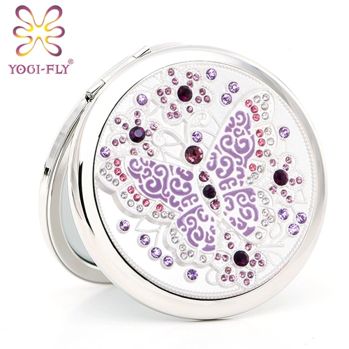 Портативное зеркало макияжа Агфи Эллиптические Портативные Портативные Маленькие Зеркало Бабочка любовь цветок складывание двойное, с высоким уровнем высокого уровня