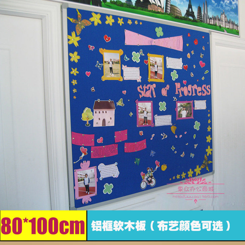 Customizable cork message pushpin Photo board display aluminum frame plus blue linen beautiful and durable 80*100cm