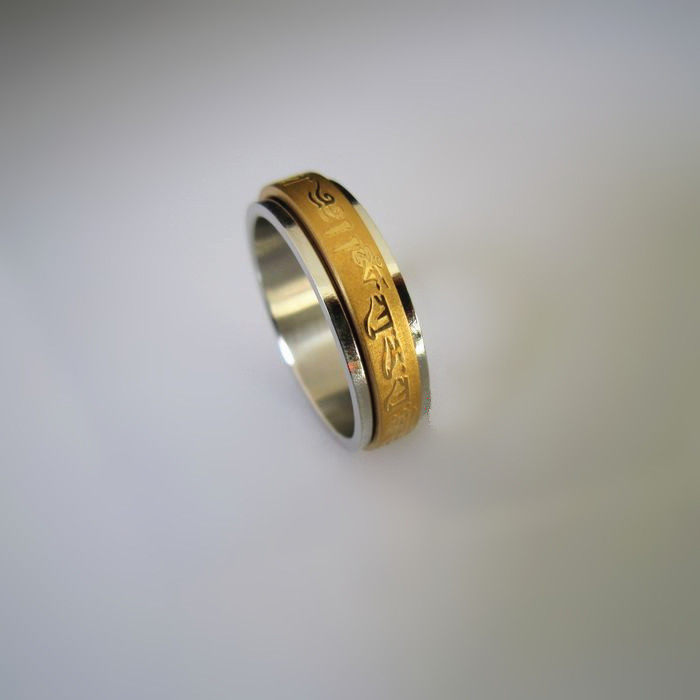 Titanium steel Sanskrit yellow God of wealth mantra ring ring