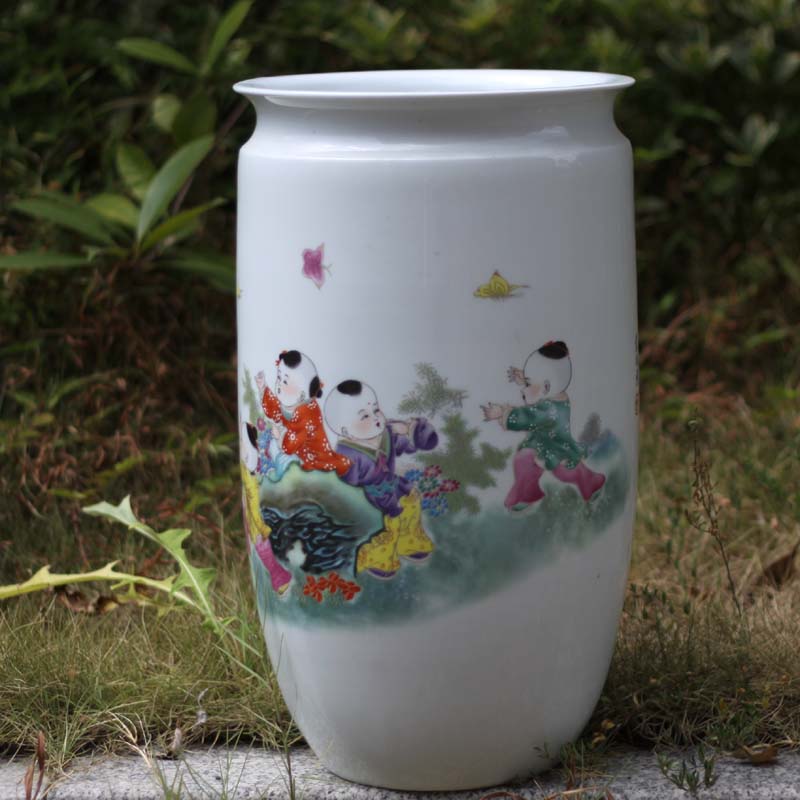 Blue and white tong qu 40 high decorative lively jingdezhen Blue and white porcelain vase lad tong qu tube elegant calligraphy and painting