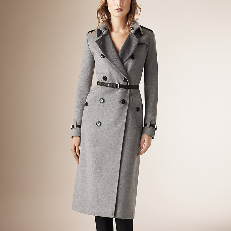 BURBERRY/博柏利皮革装饰羊绒混纺 Trench 风衣 39810981