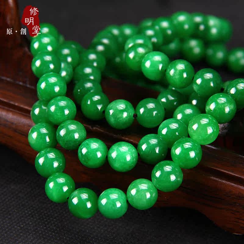 修明堂 天然缅甸干青种满绿干青项链 手链10mm108佛珠 男女毛衣链